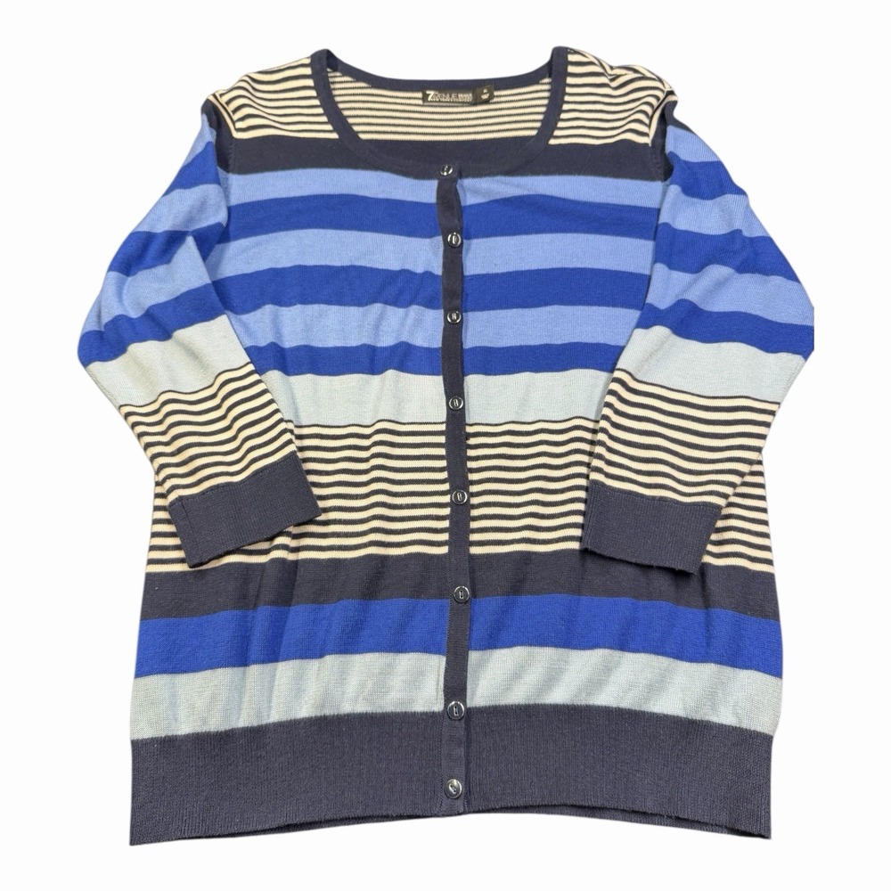 7th Avenue Design Studio NY & Co‎ Button Cardigan Blue Striped 3/4 Sleeve XL